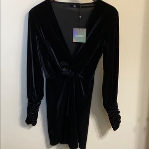 missguided velvet slit sleeve wrap dress
